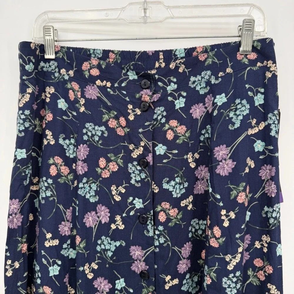 Sag Harbor Maxi Skirt Floral Button Front Elastic Waist Casual Summer Large